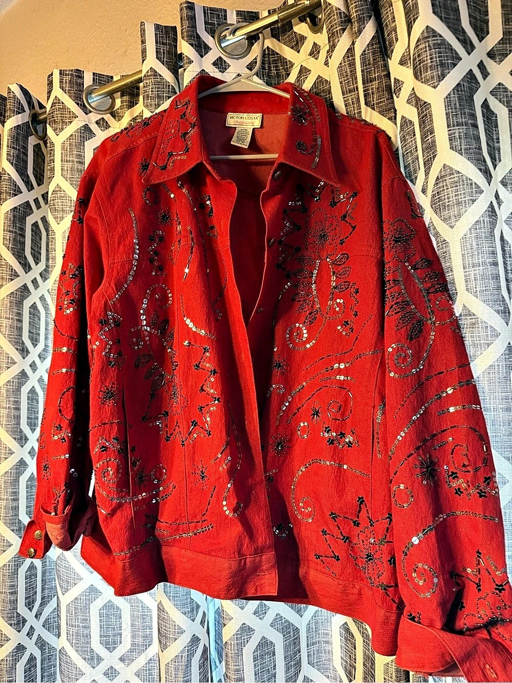Victor Costa Occasion Embroidered Paisley Jacket in Red Size 2X